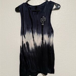 Navy Tie-Dye Sleeveless Top with Cactus